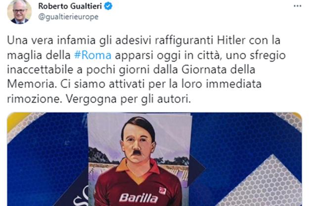 Gualtieri, adesivi con Hitler 'romanista', una vergogna - Attualità